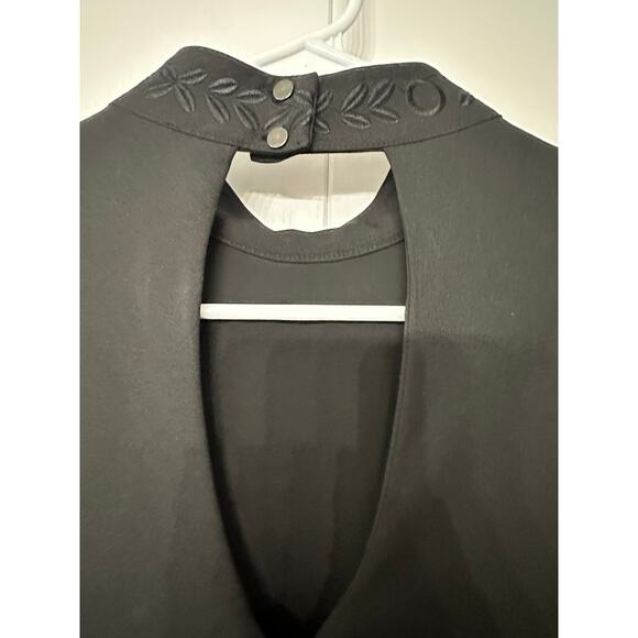 Nicole Miller Artelier Floral Embroidered Black Mock Neck Keyhole Dress Sz Small - Picture 7 of 13